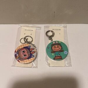 Labubu Double-Sided Mirror/Keychain/Purse Charm Bundle Set of 2- Blue and Green